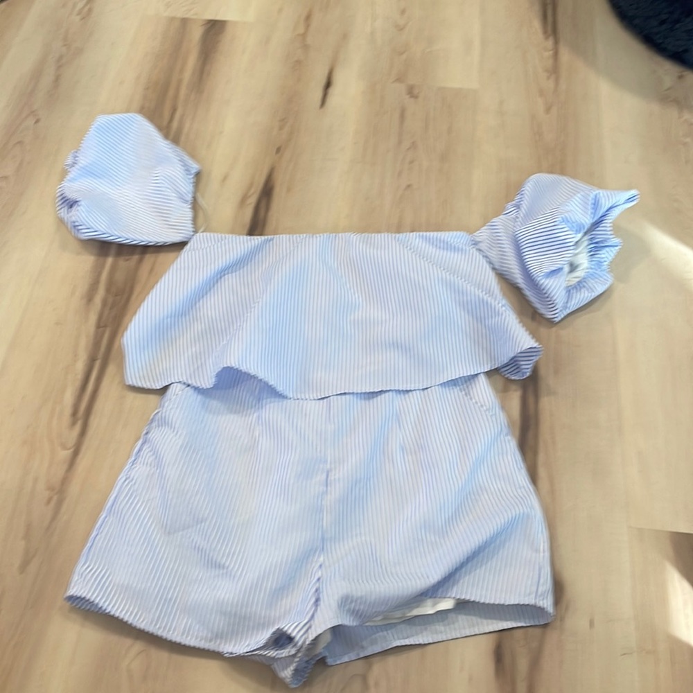 BlueBlush blue and white stripped romper